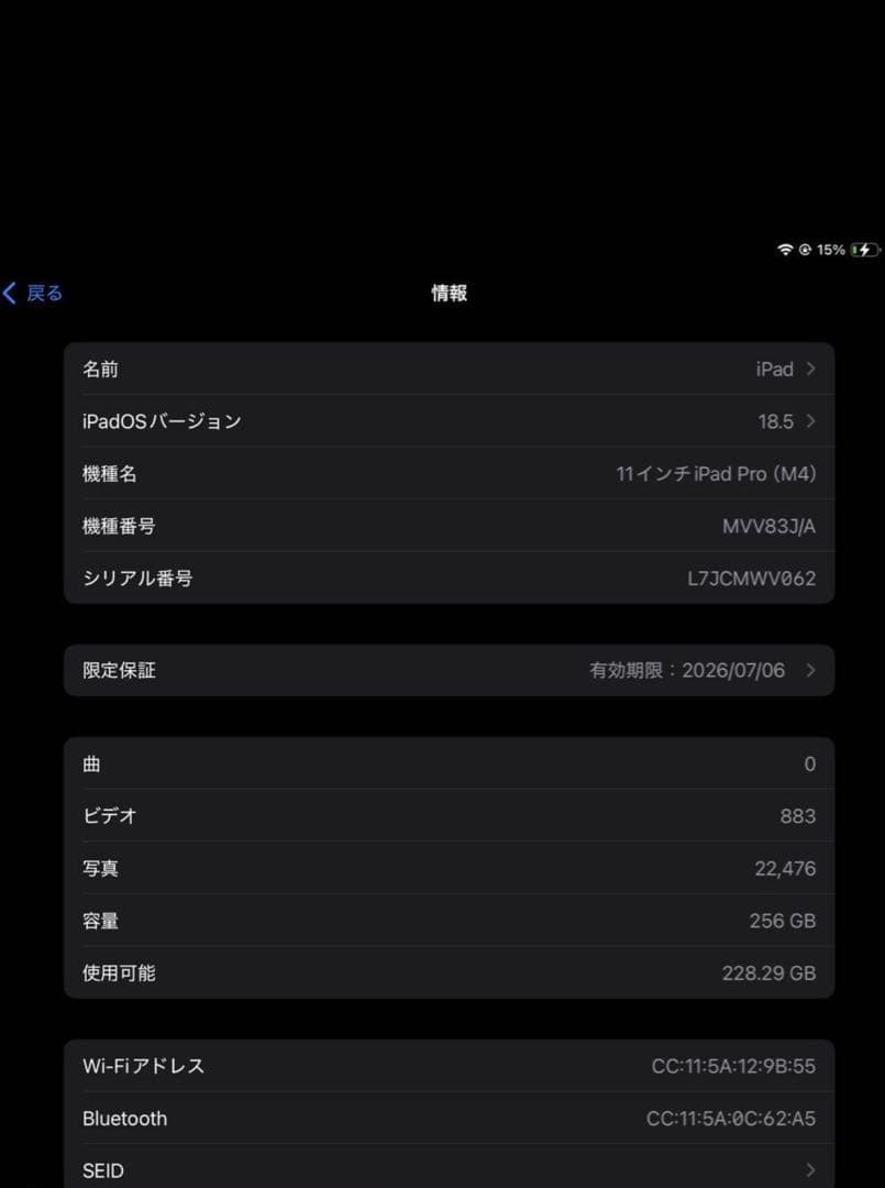 11インチiPad Pro m4 Wi-Fiモデル 256GB