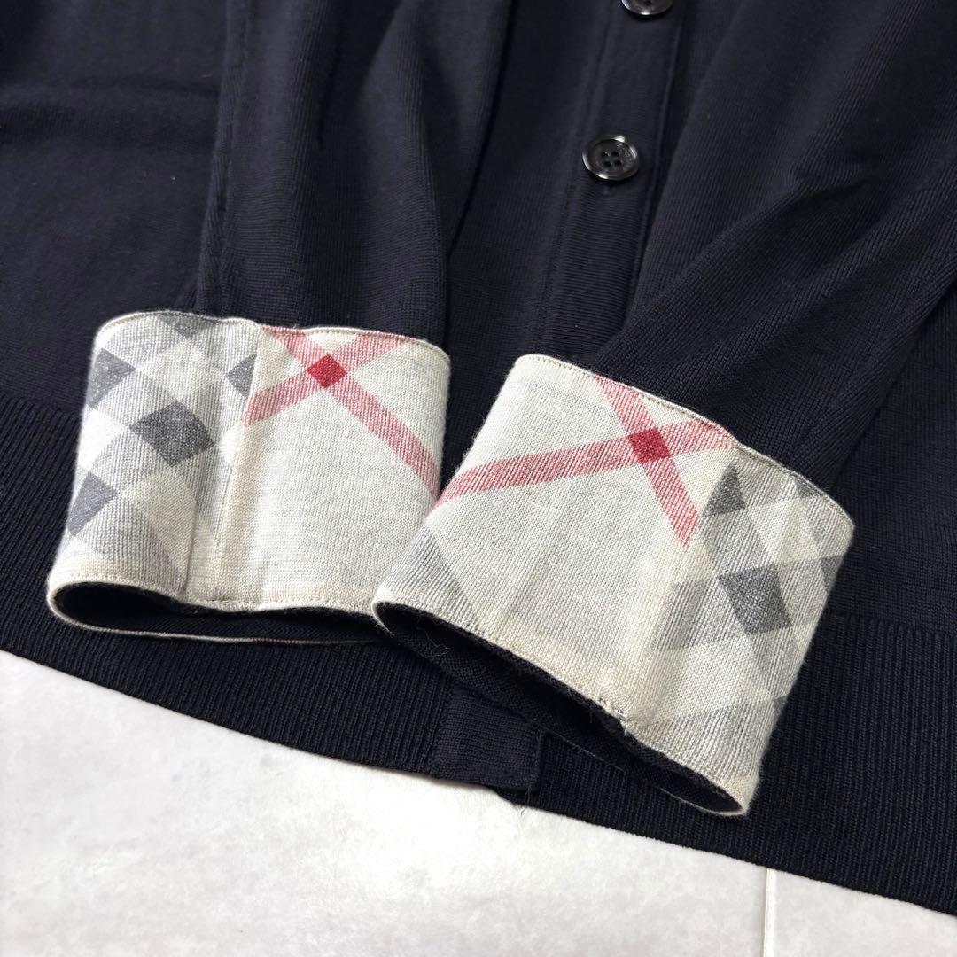 【極美品】バーバリーロンドン ノバチェック クルーネックカーディガン XL 黒
