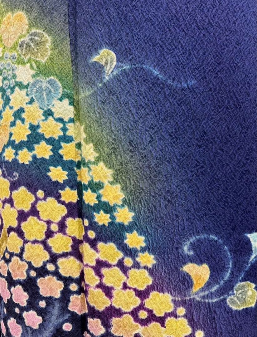 振袖 紺色 辻ヶ花 正絹 【中古】 身丈162cm 裄丈66.5cm
