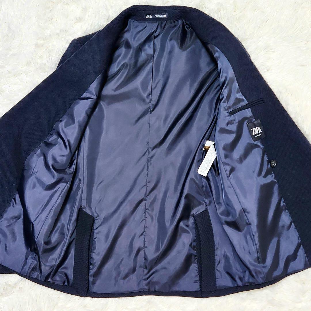 ZARA ザラ ダブル ブレザー 紺ブレ 銀ボタン リネン ブレンド 春夏
