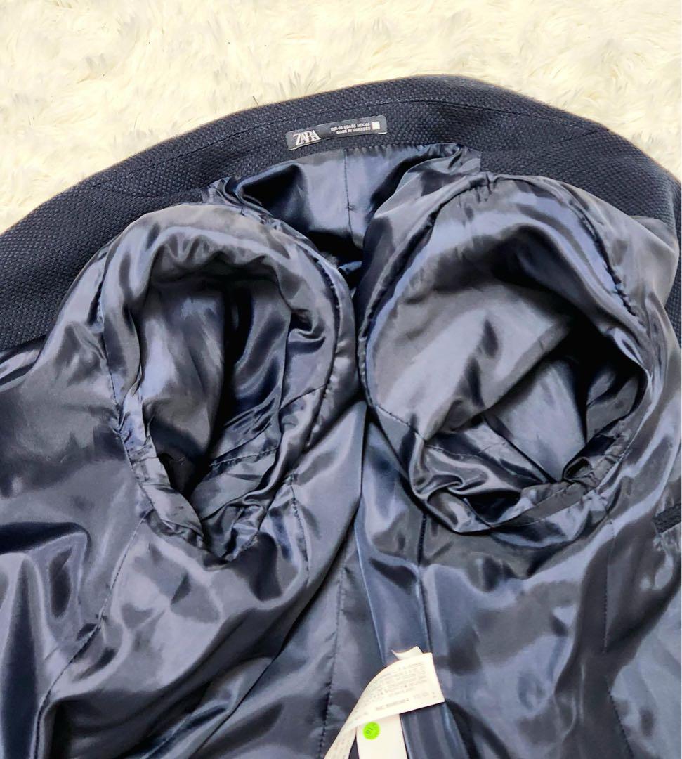 ZARA ザラ ダブル ブレザー 紺ブレ 銀ボタン リネン ブレンド 春夏