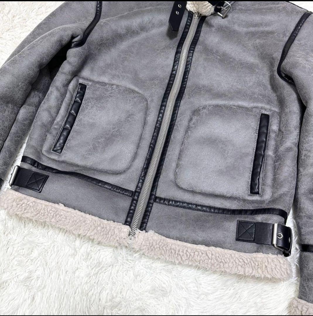 【美品】ザラ B-3 フライトジャケット フェイクムートン M グレー ボア