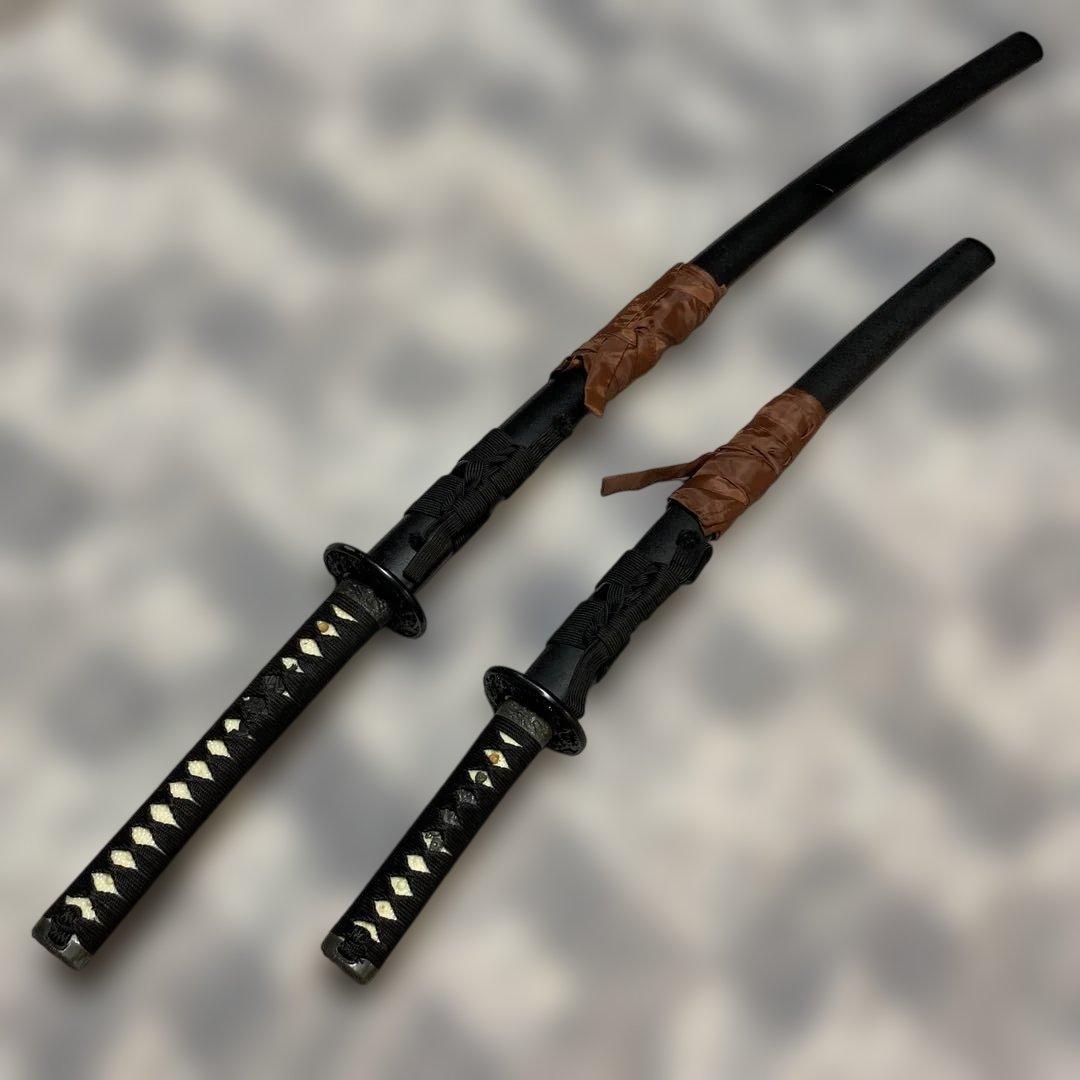 激安模造刀大小２本セット(刀袋付) 黒柄