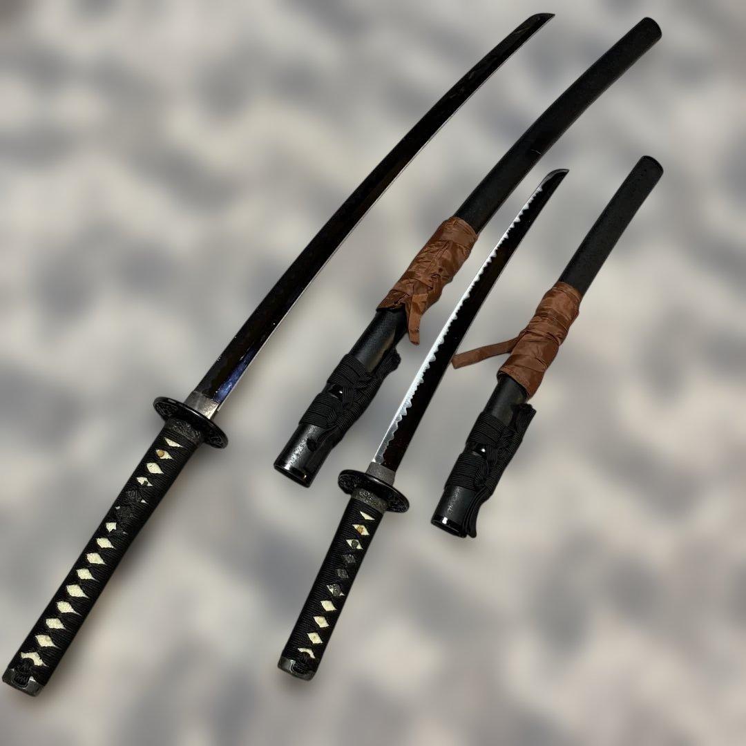 激安模造刀大小２本セット(刀袋付) 黒柄