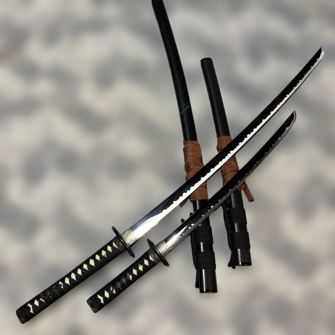 激安模造刀大小２本セット(刀袋付) 黒柄