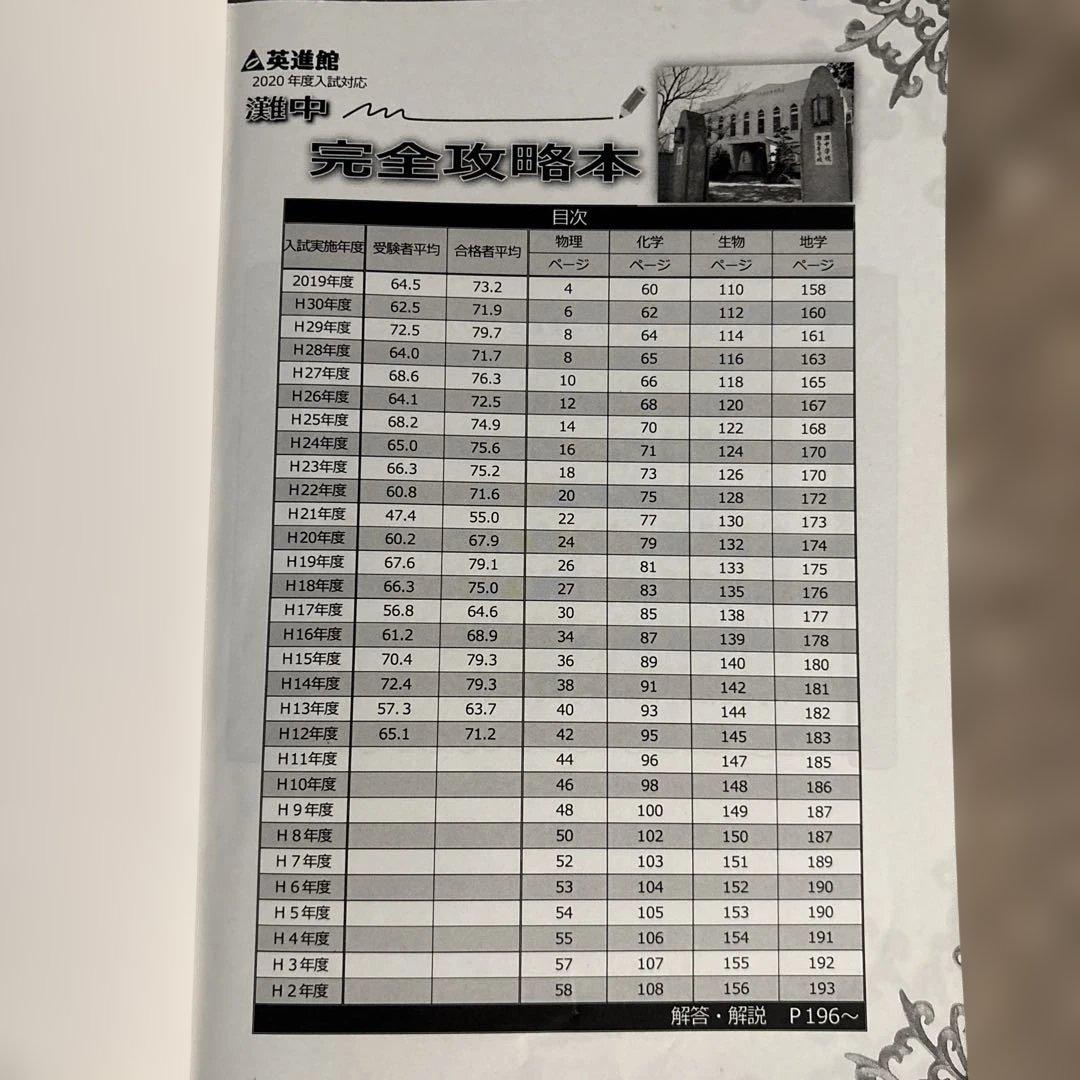 完全攻略本 2020年度 中学入試　灘中理科