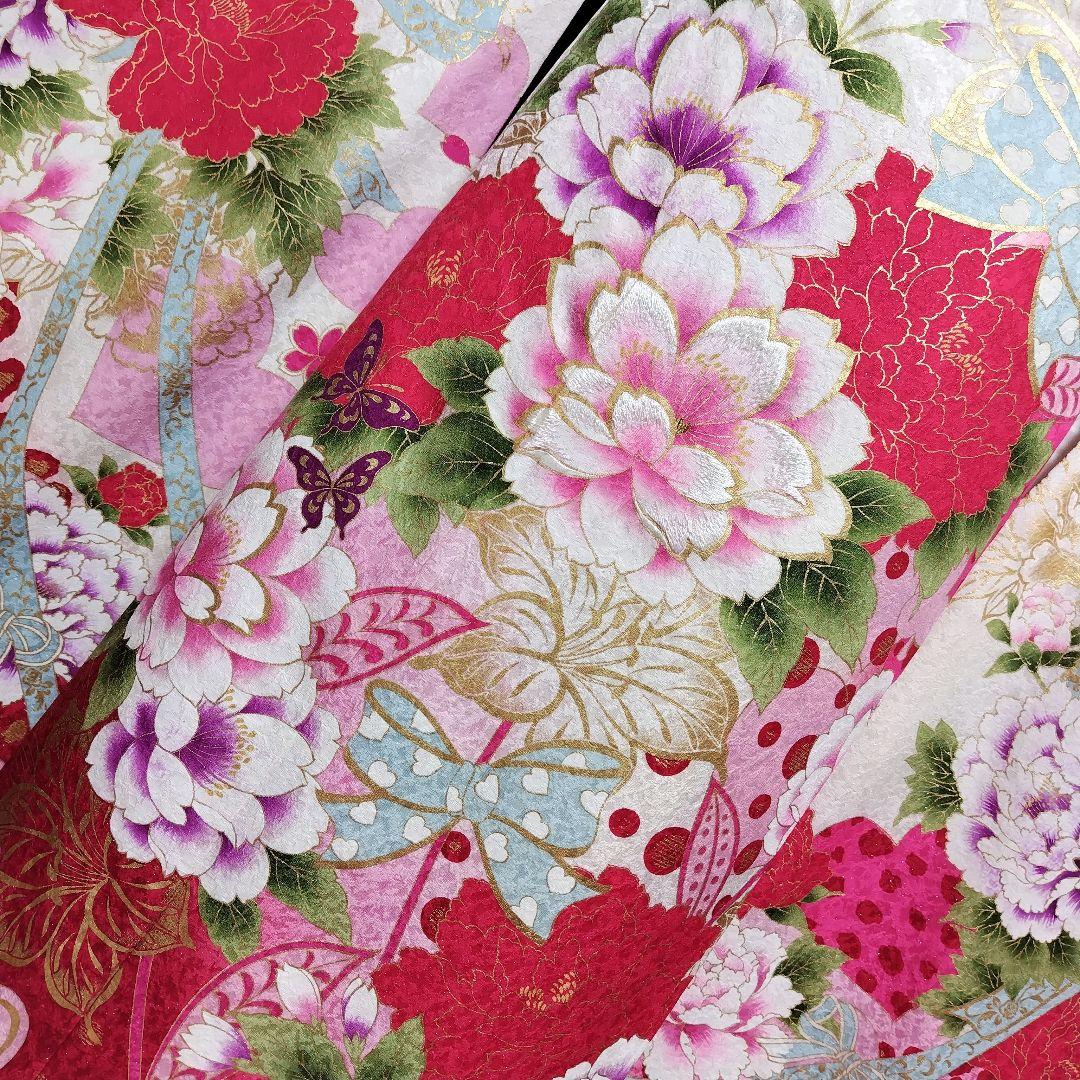 SALE中☆振袖フルセット(8点)成人式・大輪牡丹柄・金彩加工・金通し・豪華刺繍