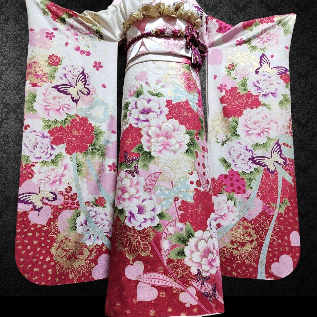 SALE中☆振袖フルセット(8点)成人式・大輪牡丹柄・金彩加工・金通し・豪華刺繍