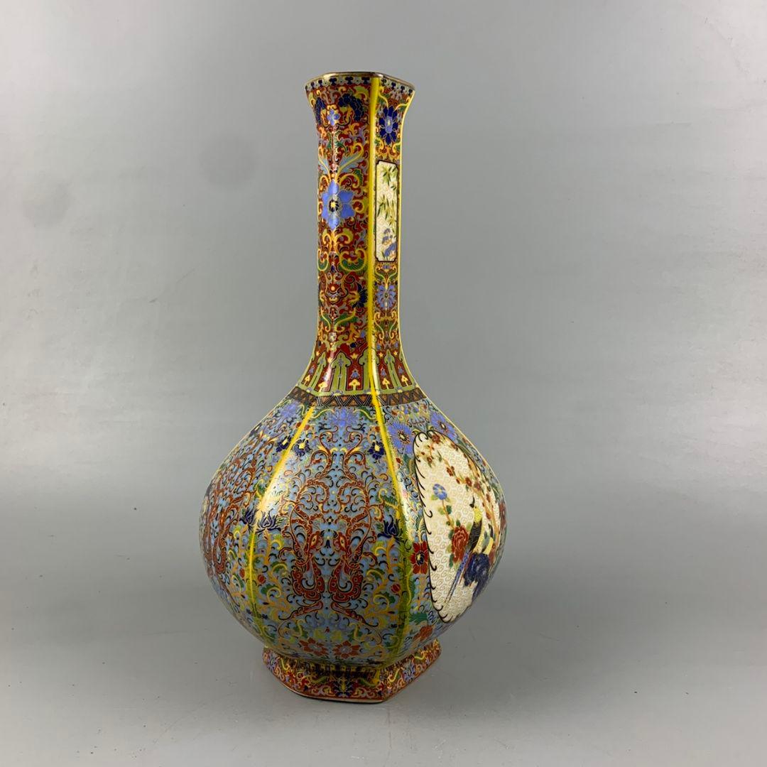 清雍正琺瑯彩花鳥胆瓶 花瓶 景徳鎮 陶磁器 装飾品 現代工芸品 美術品 置物