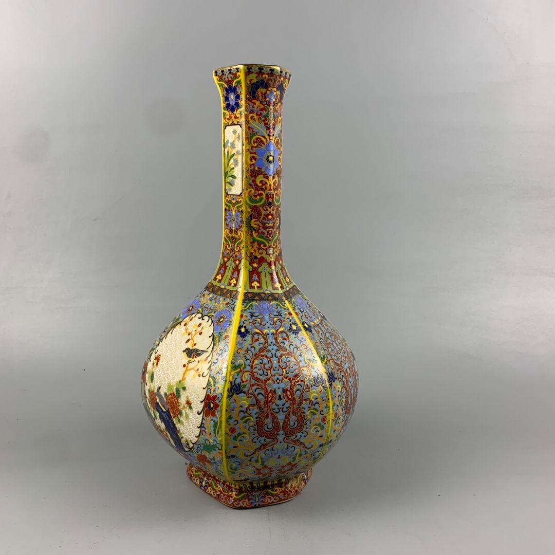 清雍正琺瑯彩花鳥胆瓶 花瓶 景徳鎮 陶磁器 装飾品 現代工芸品 美術品 置物