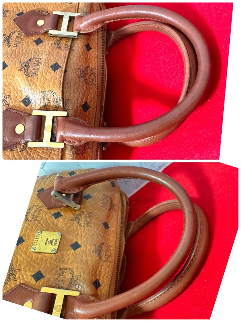 MCM ヴィセトス柄　ミニボストンバッグ キャメル ブラウン レザー