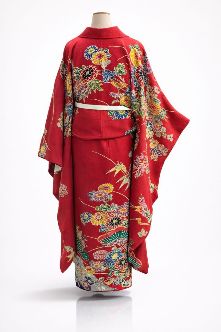 紅型赤 成人振袖 着物美品