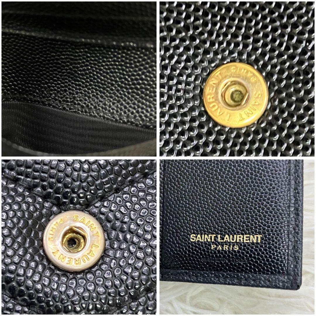 極美品✨サンローラン 二つ折り財布 キルティング Vステッチ レザー 黒
