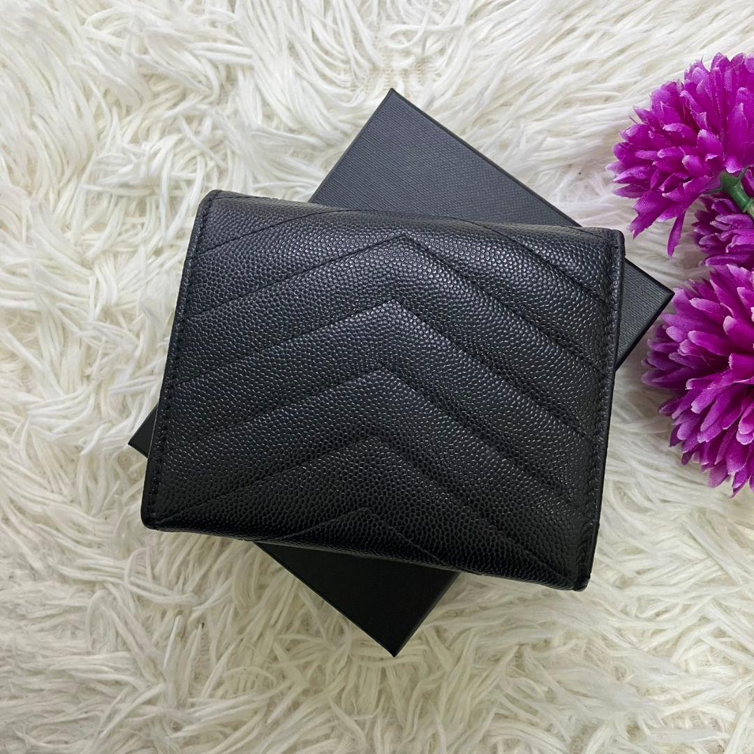 極美品✨サンローラン 二つ折り財布 キルティング Vステッチ レザー 黒