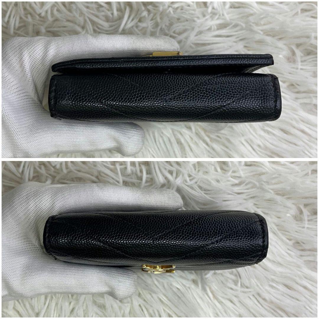極美品✨サンローラン 二つ折り財布 キルティング Vステッチ レザー 黒