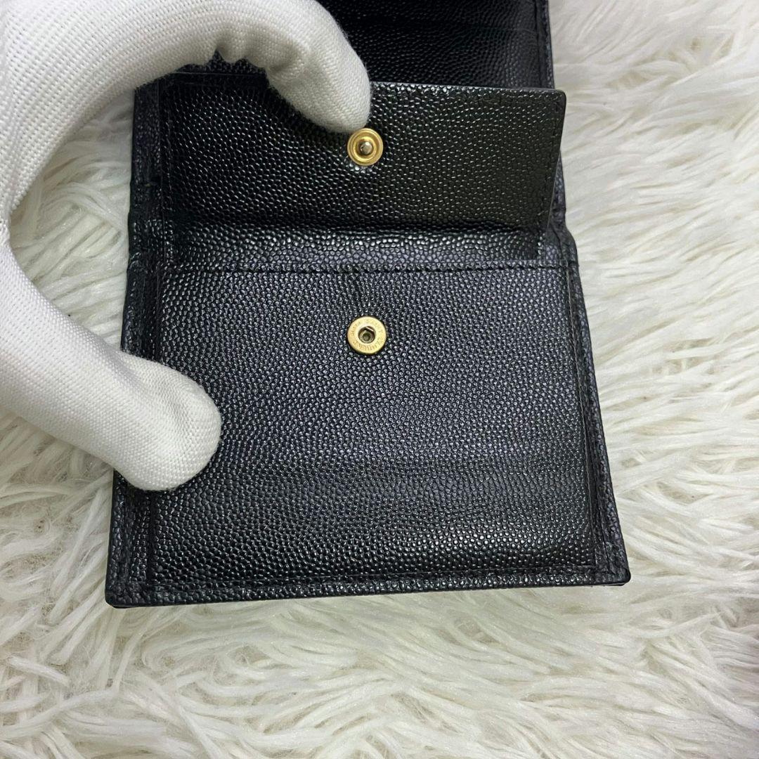 極美品✨サンローラン 二つ折り財布 キルティング Vステッチ レザー 黒