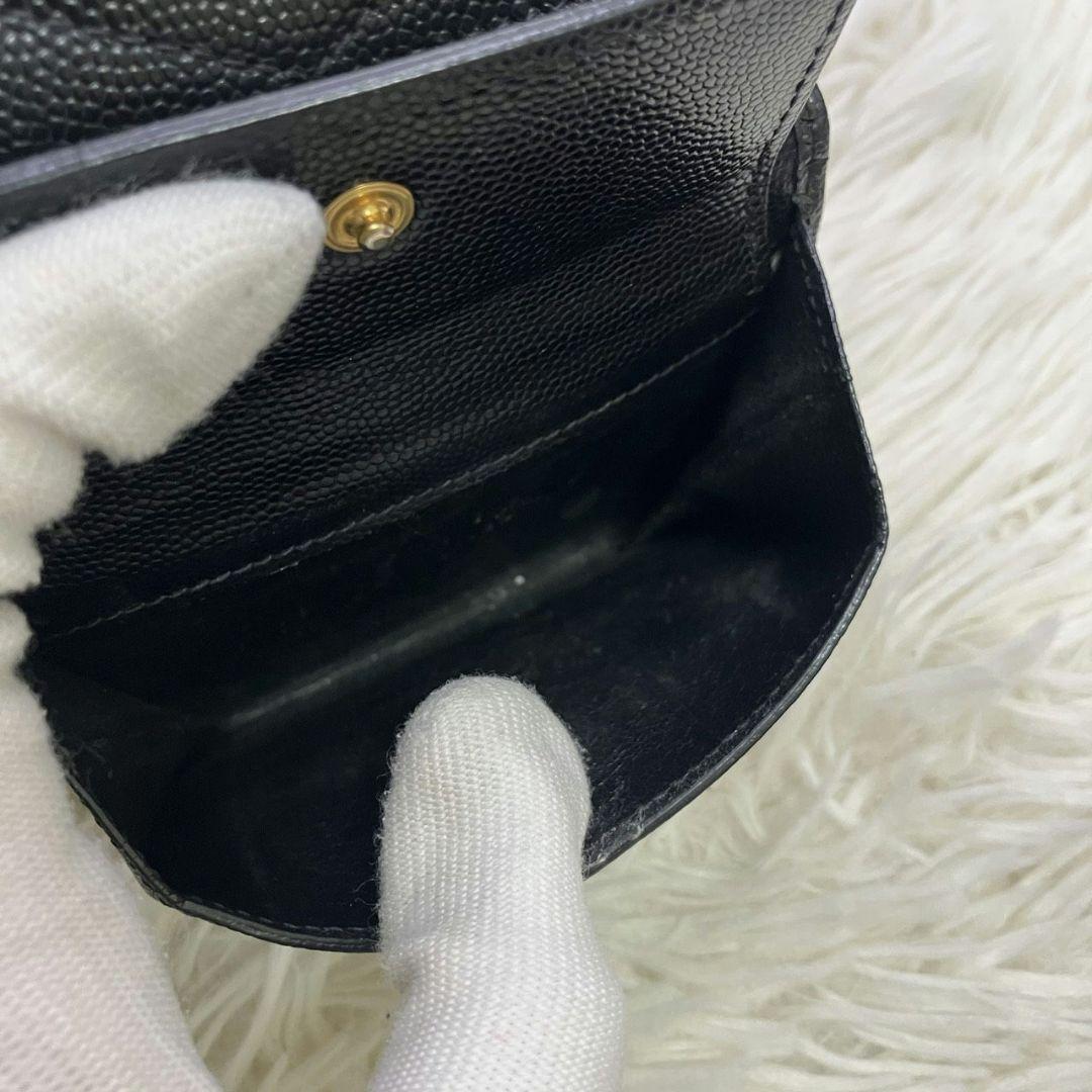 極美品✨サンローラン 二つ折り財布 キルティング Vステッチ レザー 黒
