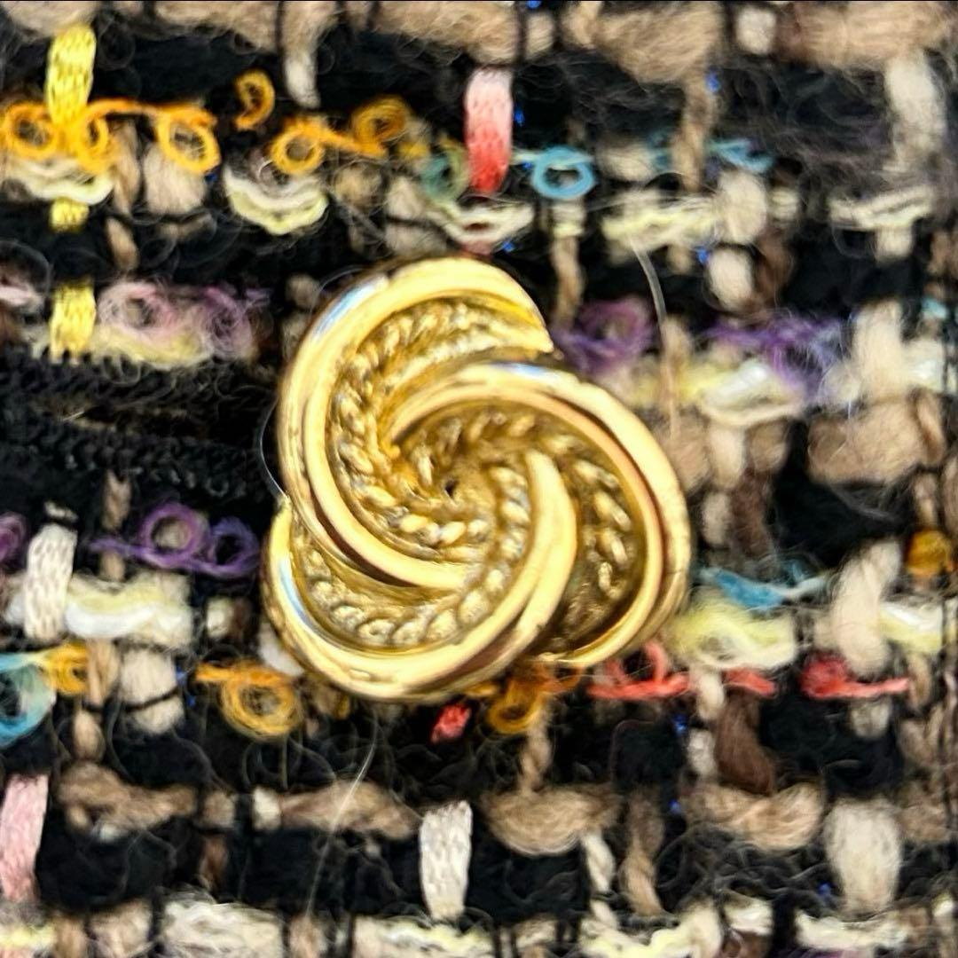 ユキトリイ ツイードジャケット 金ボタン ショールカラー フリンジ 40