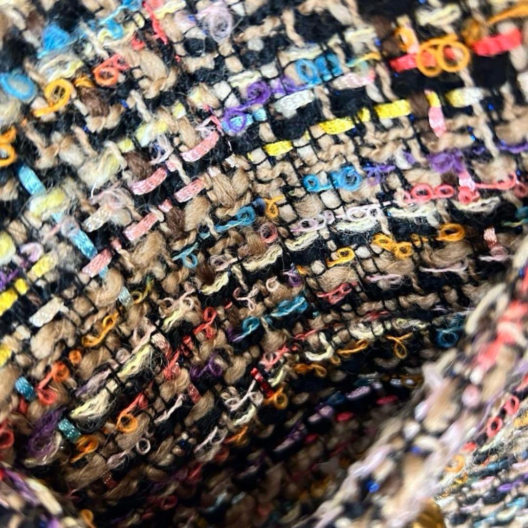 ユキトリイ ツイードジャケット 金ボタン ショールカラー フリンジ 40