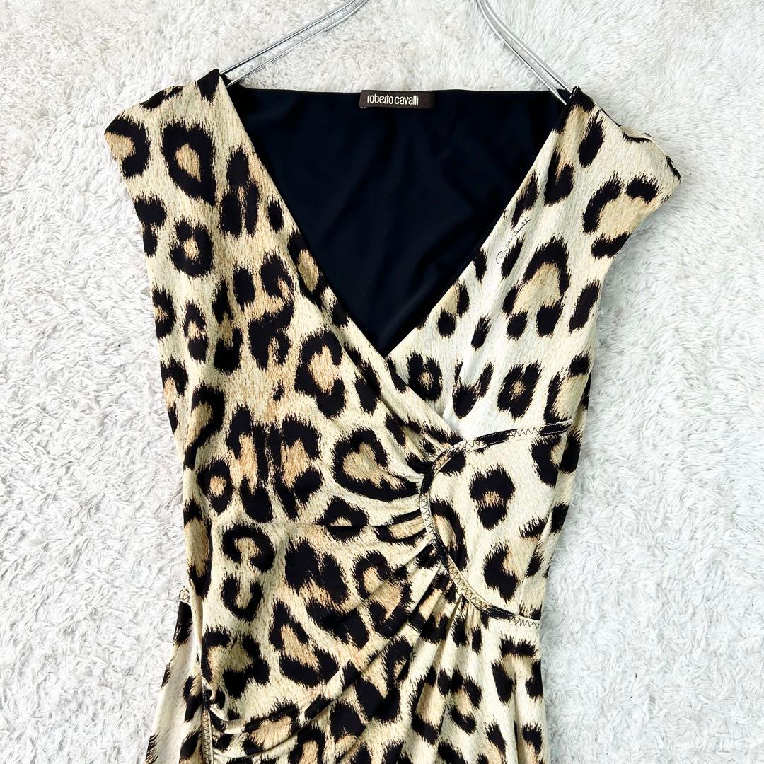 Roberto Cavalli レオパード ワンピース M カシュクール ドレス