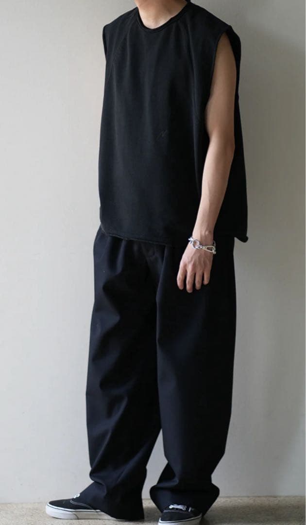 トップス ANCELLM SLEEVELESS AGING T-SHIRT BLACK 1