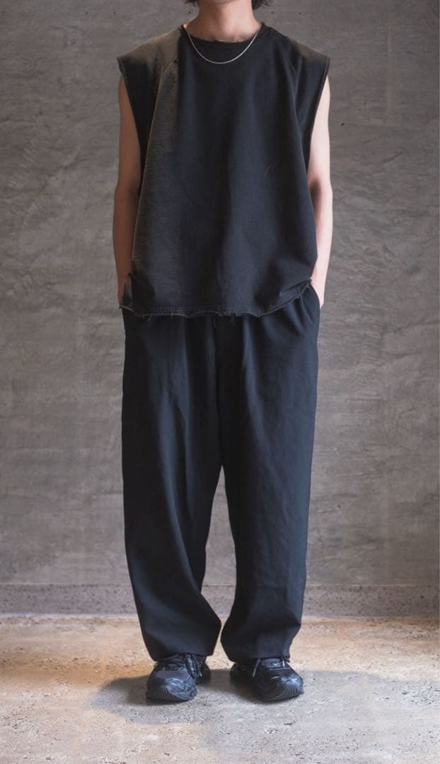 トップス ANCELLM SLEEVELESS AGING T-SHIRT BLACK 1