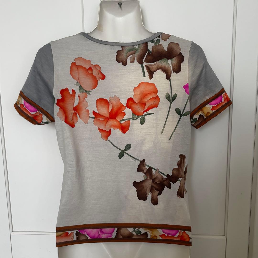 ＊未着用＊LEONARD レオナール M 花柄トップス 半袖 ウールシルク 上品