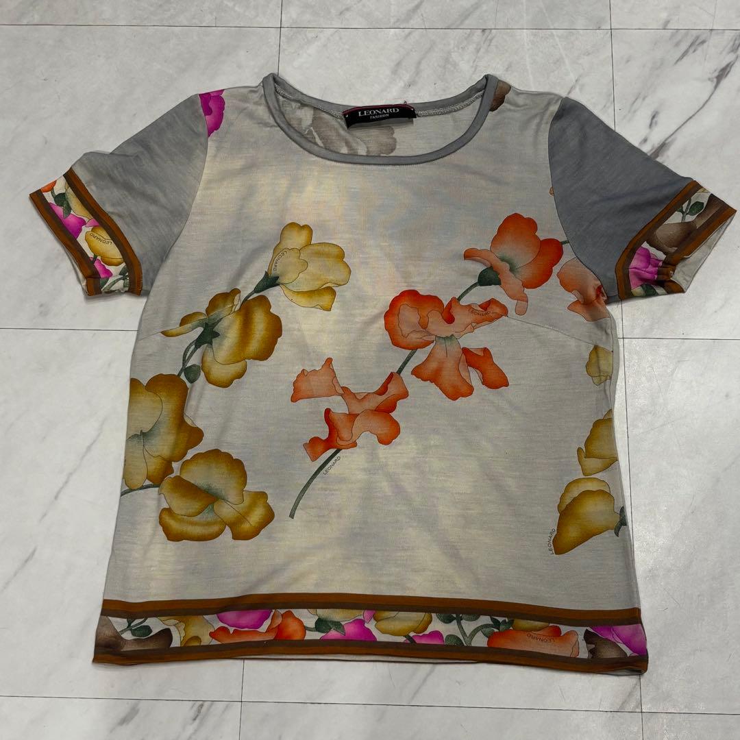＊未着用＊LEONARD レオナール M 花柄トップス 半袖 ウールシルク 上品