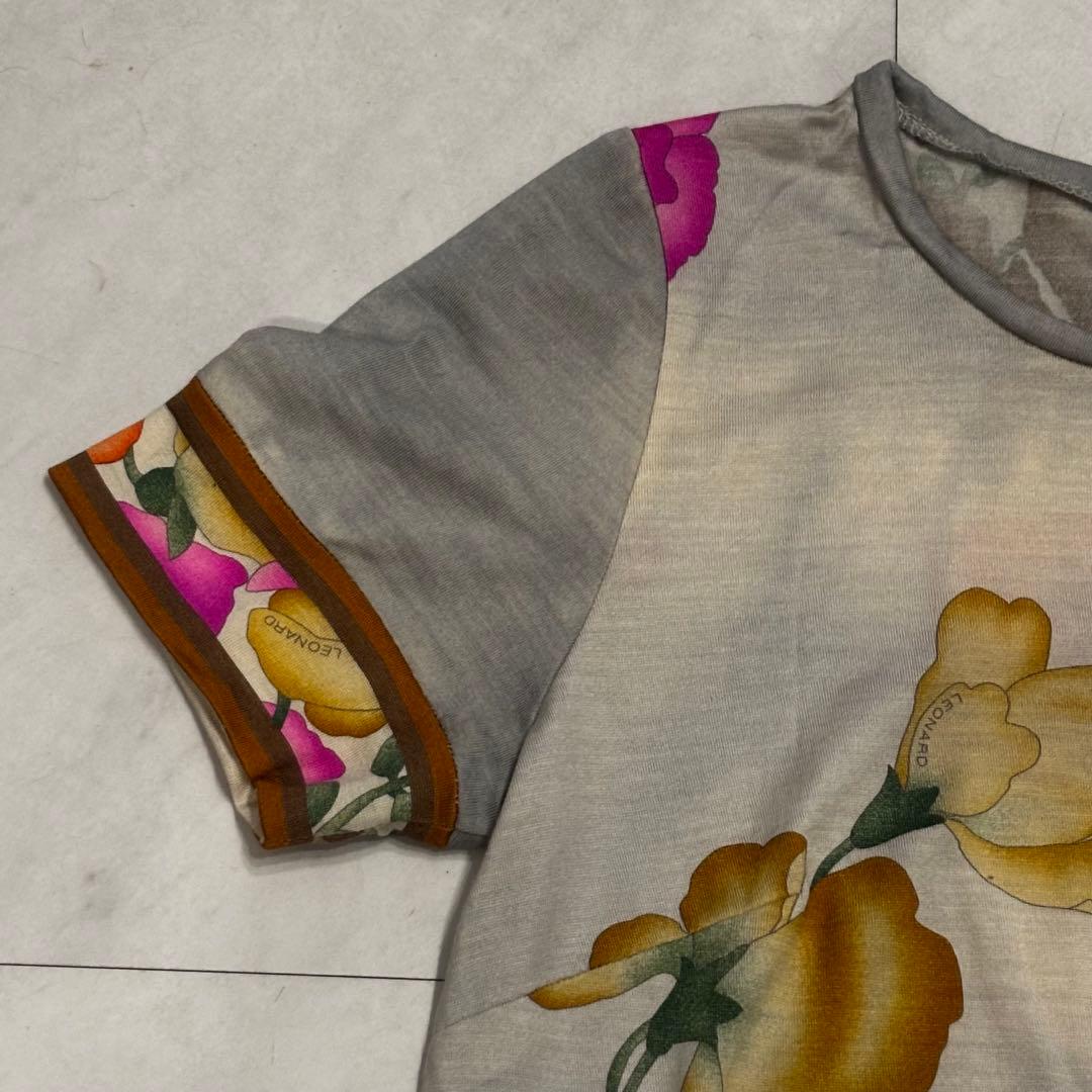 ＊未着用＊LEONARD レオナール M 花柄トップス 半袖 ウールシルク 上品