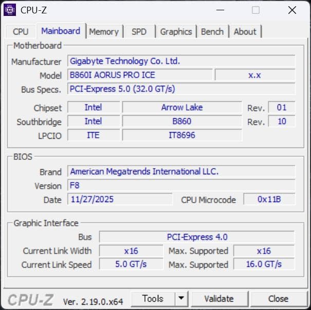 【中古】GIGABYTE B860I AORUS PRO ICE マザーボード