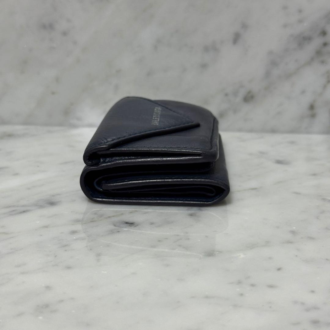 BALENCIAGA バレンシアガ 三つ折財布 ネイビー コンパクト レター