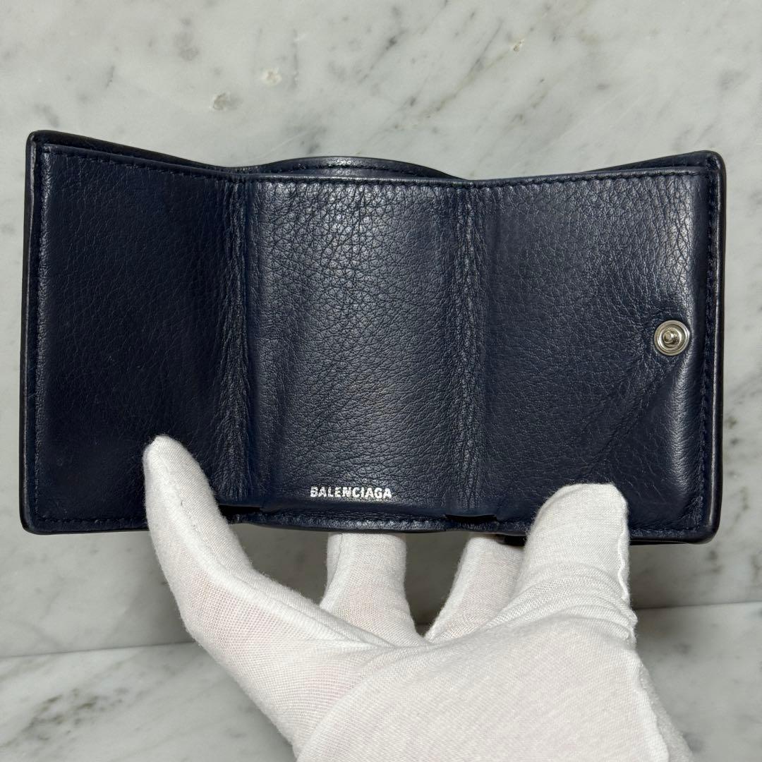 BALENCIAGA バレンシアガ 三つ折財布 ネイビー コンパクト レター