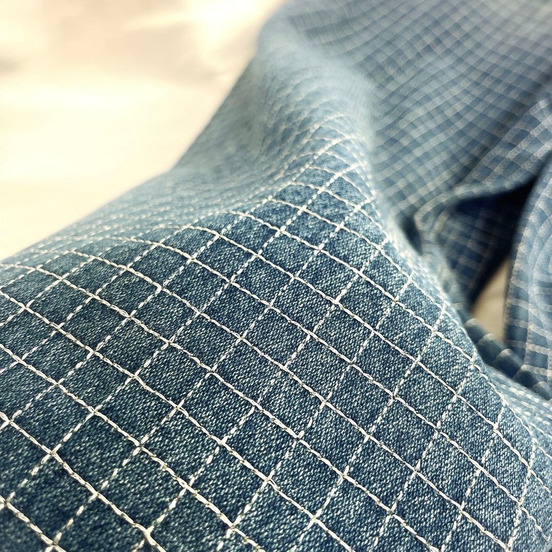 URBAN EDGE チェック ストレートワイドデニムパンツ ステッチ　L