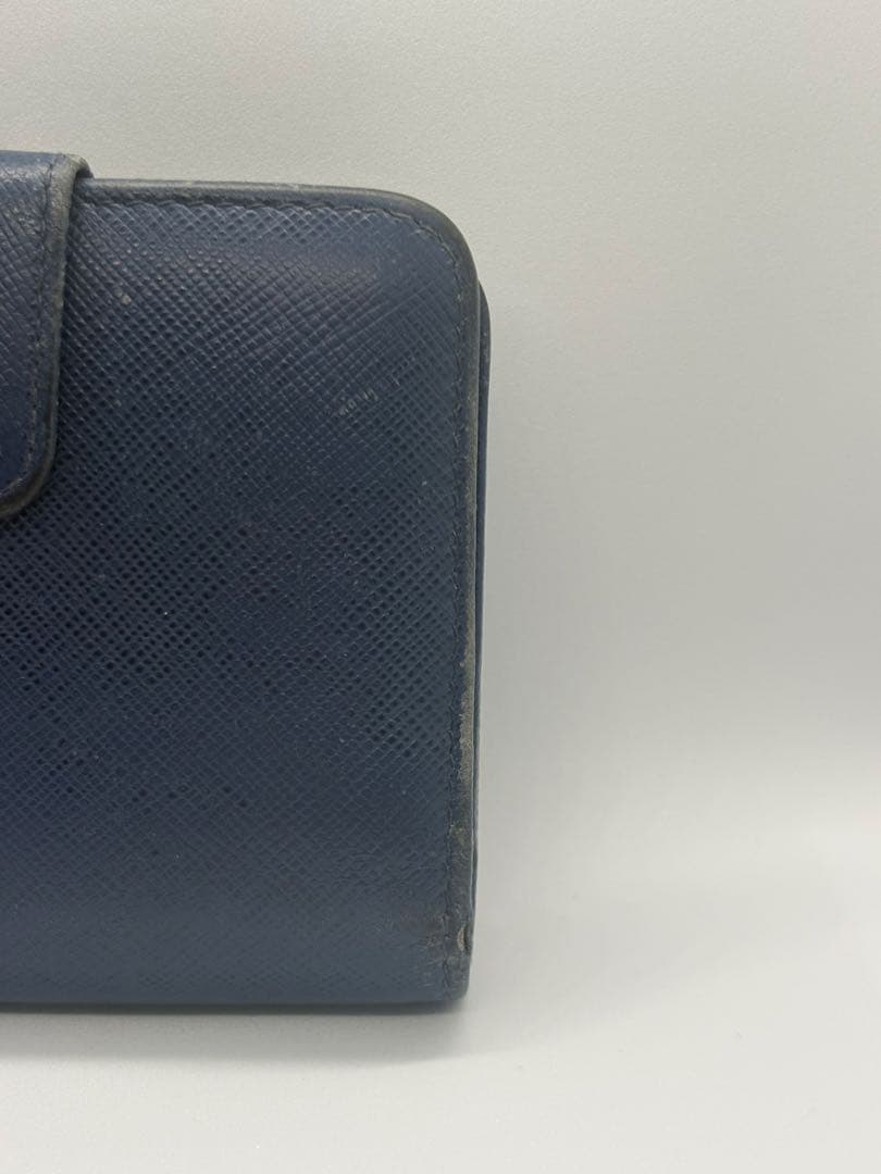 PRADA プラダ 二つ折り財布 サフィアーノ L字ファスナー ブルー