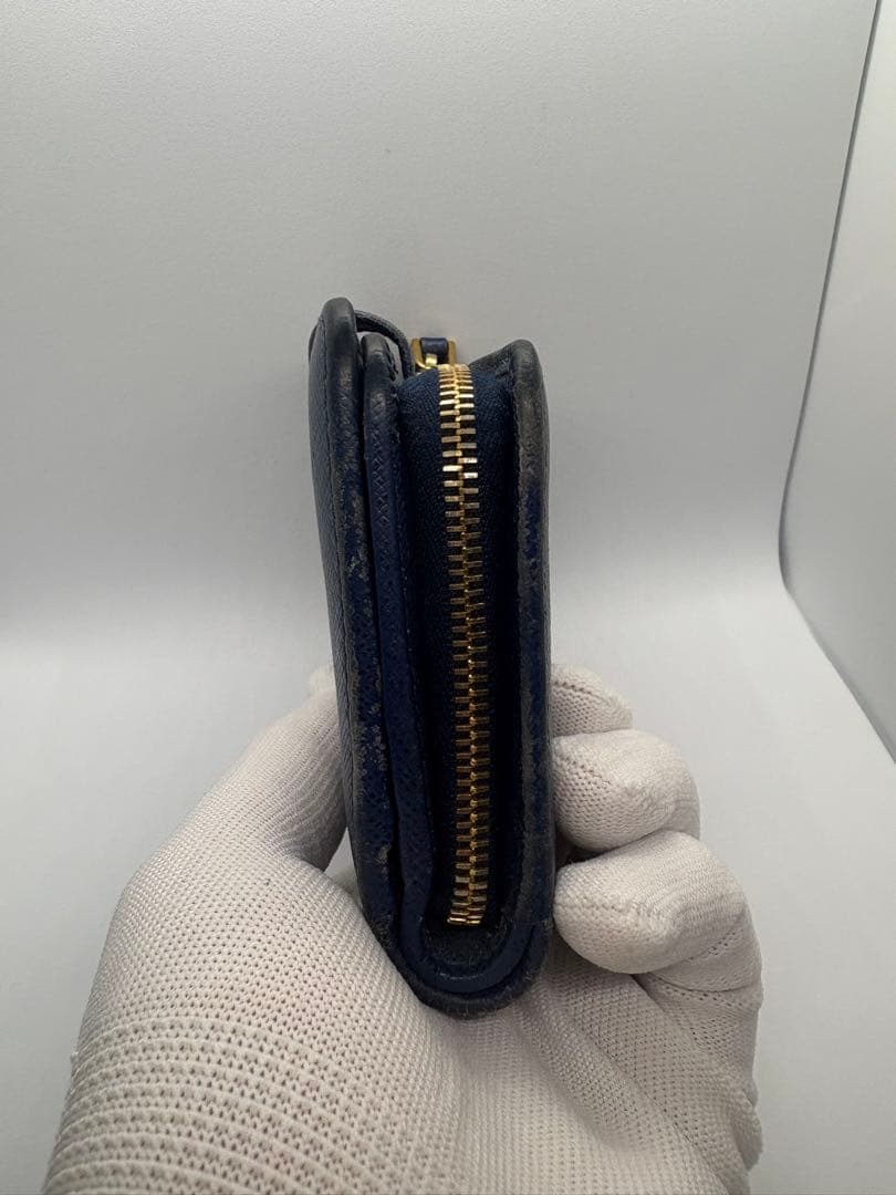 PRADA プラダ 二つ折り財布 サフィアーノ L字ファスナー ブルー