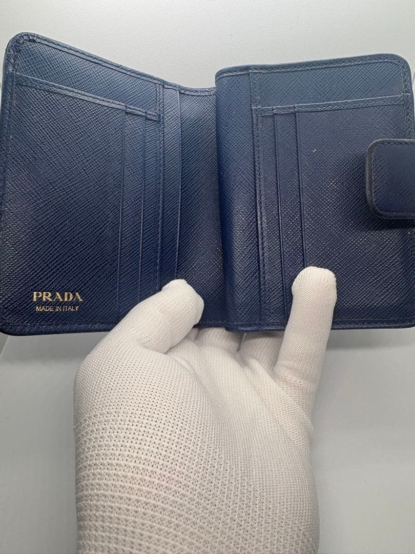 PRADA プラダ 二つ折り財布 サフィアーノ L字ファスナー ブルー