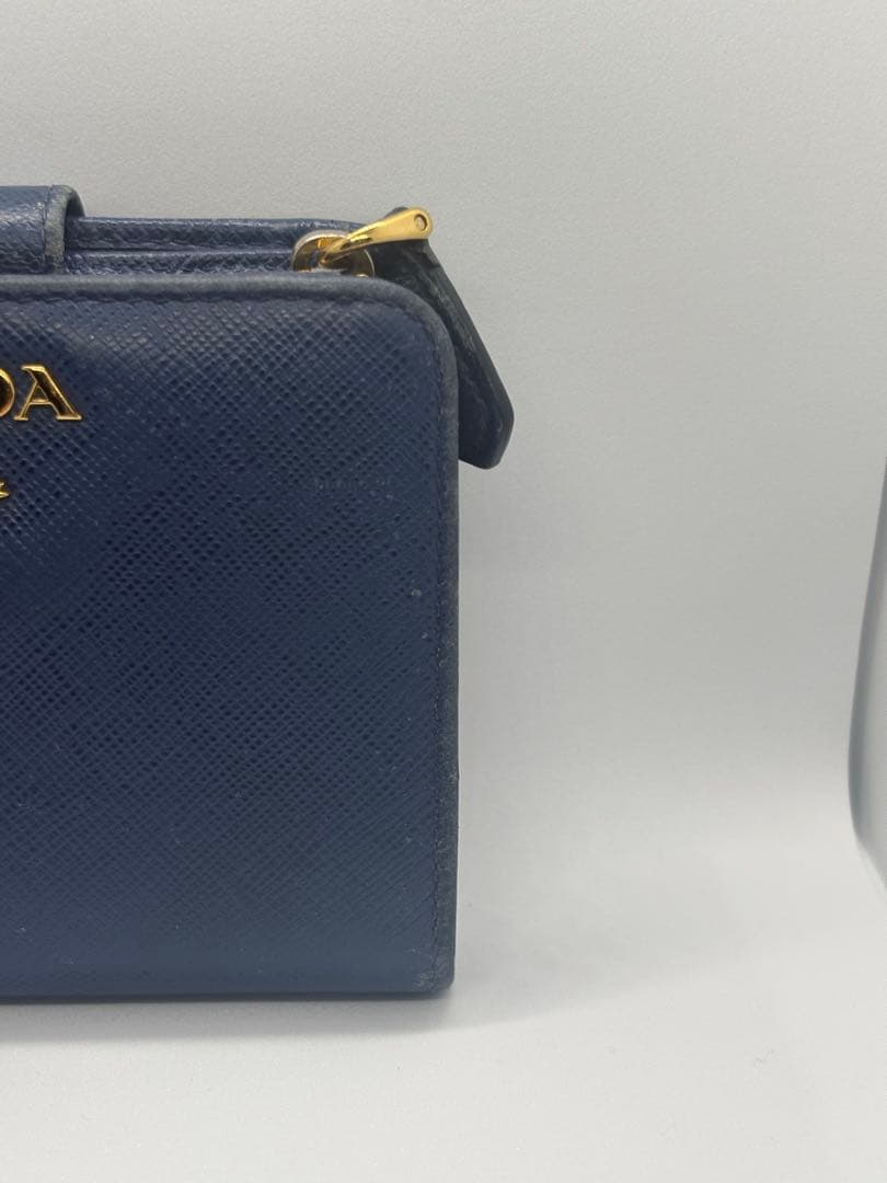 PRADA プラダ 二つ折り財布 サフィアーノ L字ファスナー ブルー