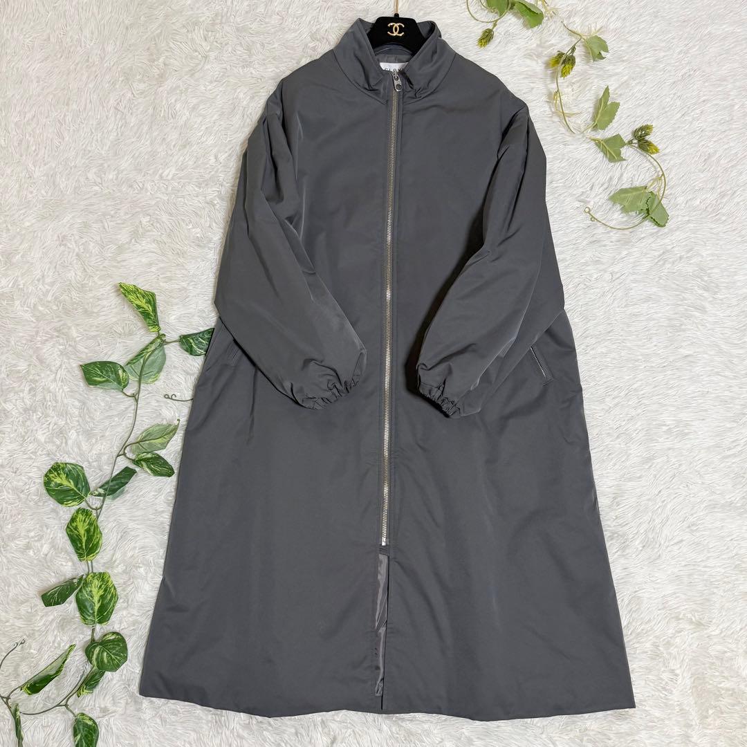 美品　CLOVE　スタンドカラーコート　ジップアップ　アウター　ロング丈　グレー