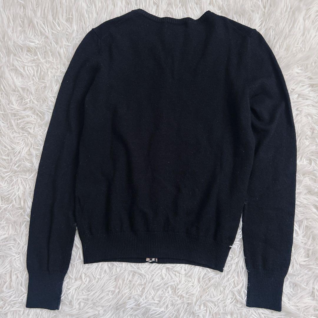 Burberry BlueLabel ノバチェック カーディガン　毛　ロゴ　黒