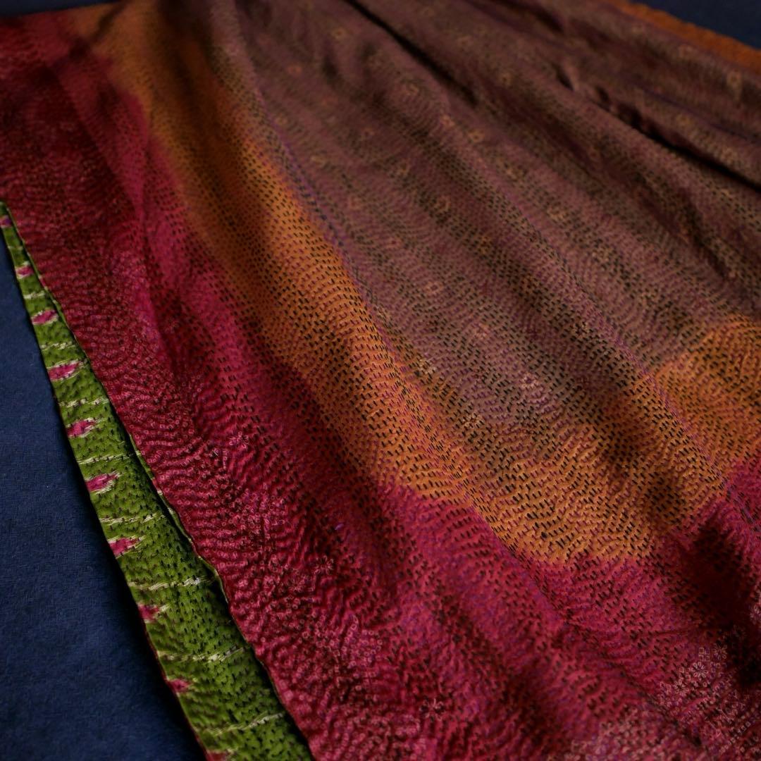 大判シルクストール カンタ刺繍 インド Kantha embroidery 刺子