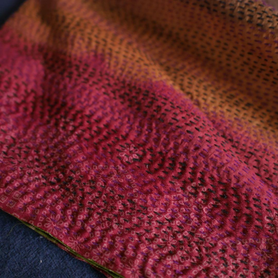 大判シルクストール カンタ刺繍 インド Kantha embroidery 刺子