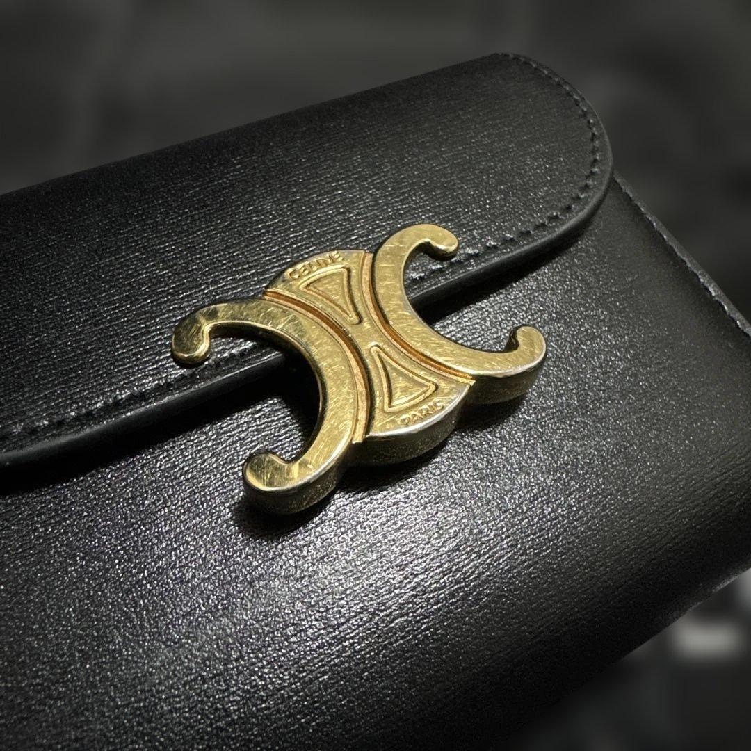 CELINE スモールフラップウォレット　三つ折り財布　トリオンフ　黒