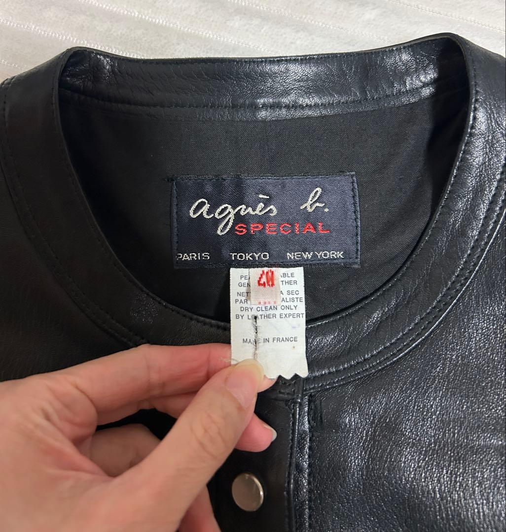 【美品】agnis b.アニエスベー　ボタン付き 黒レザージャケット40サイズ