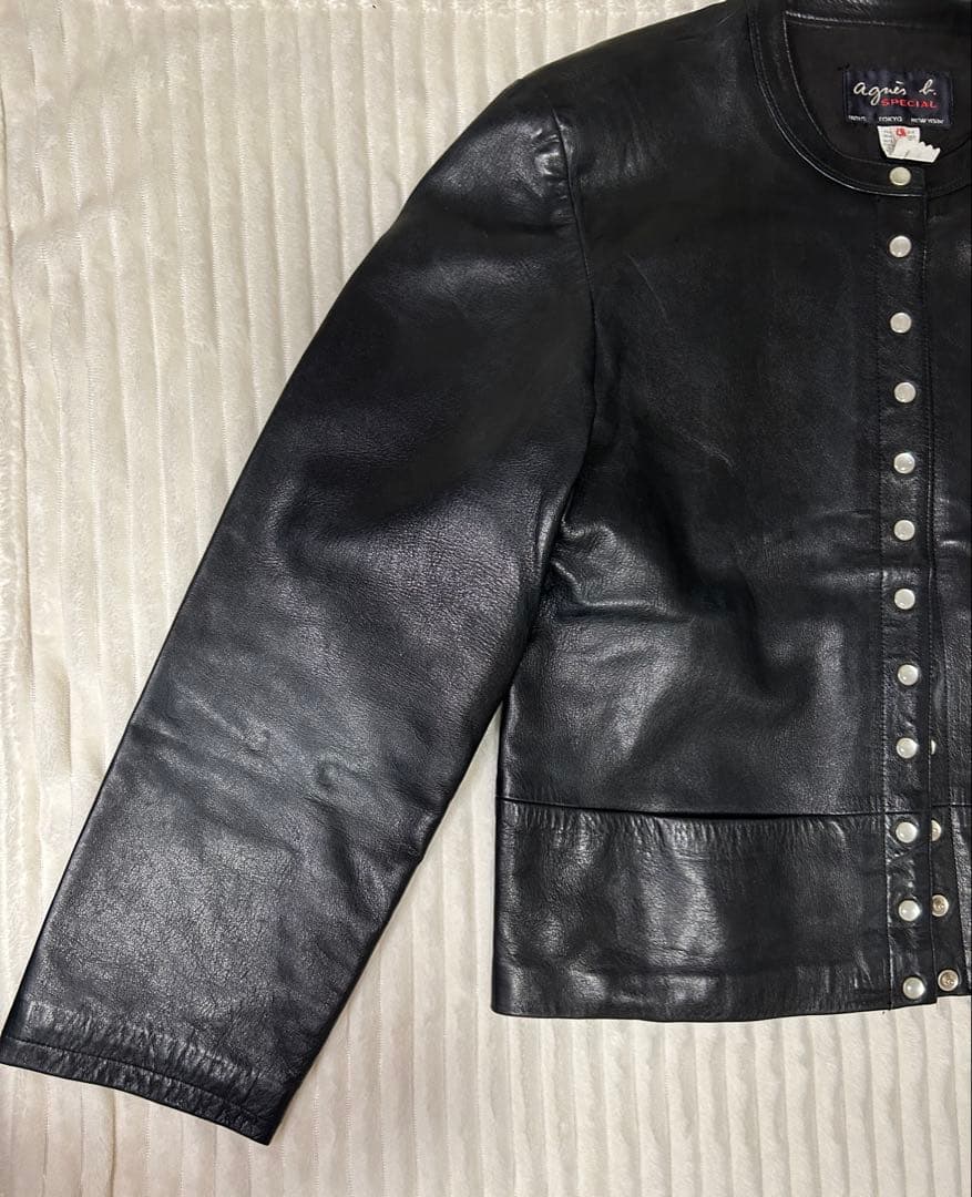 【美品】agnis b.アニエスベー　ボタン付き 黒レザージャケット40サイズ