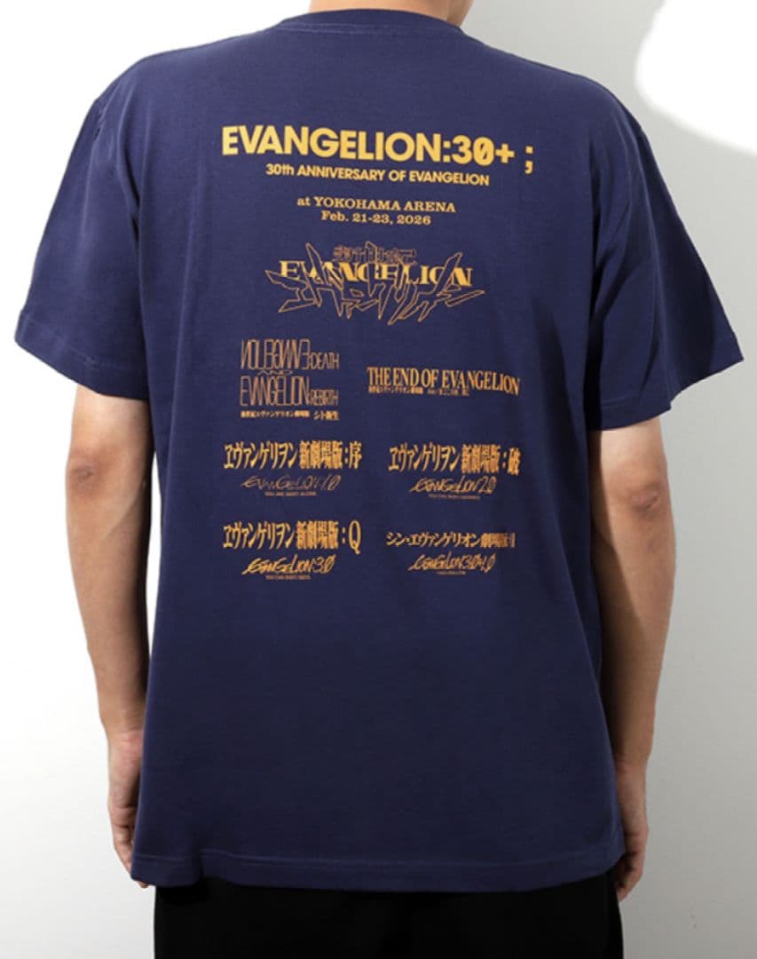 【EVANGELION:30+；】Tシャツ・ロゴ/紺　M エヴァ　フェス