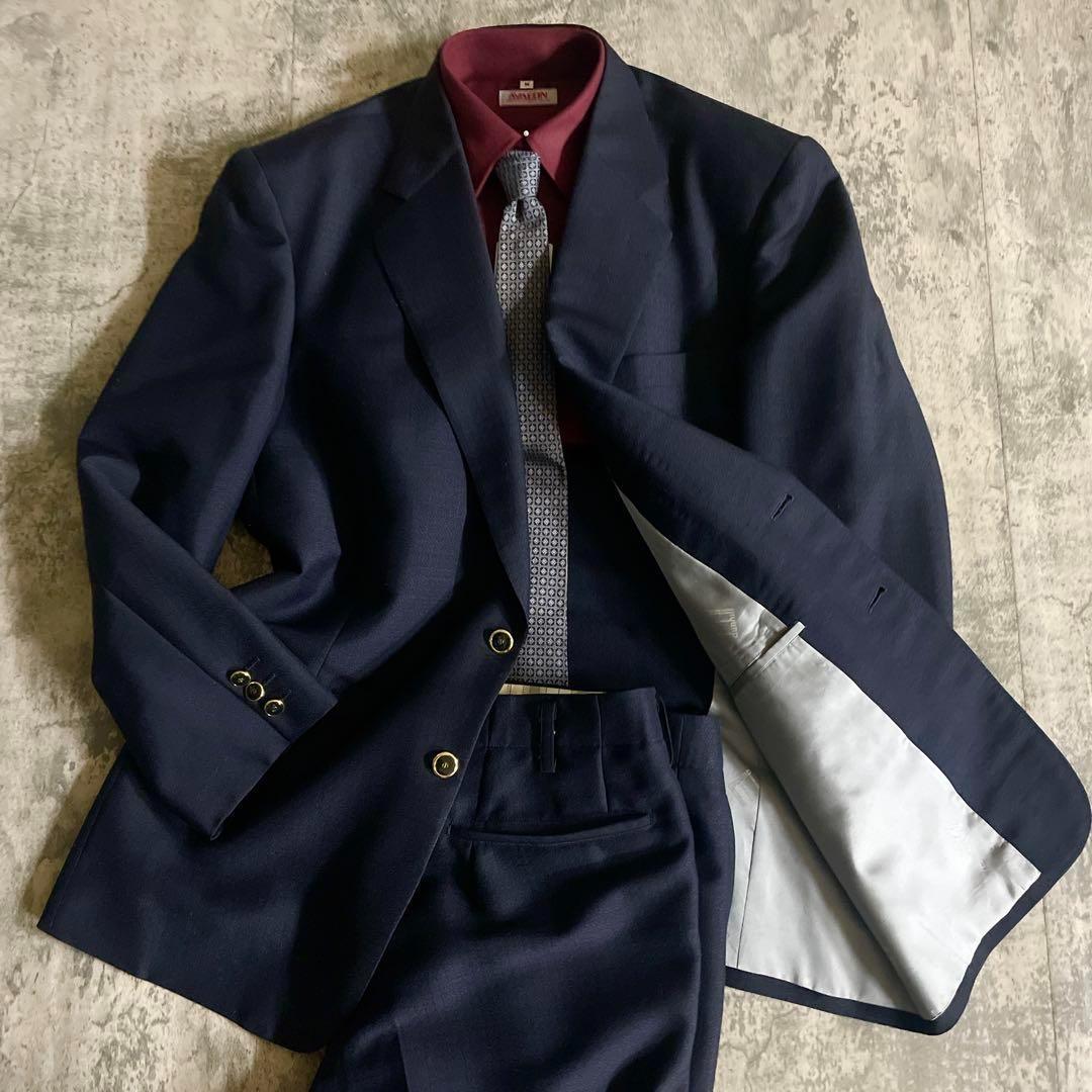 dunhill × GUCCI ダイヤ柄 黒金ボタン モヘアブレンド 高級スーツ
