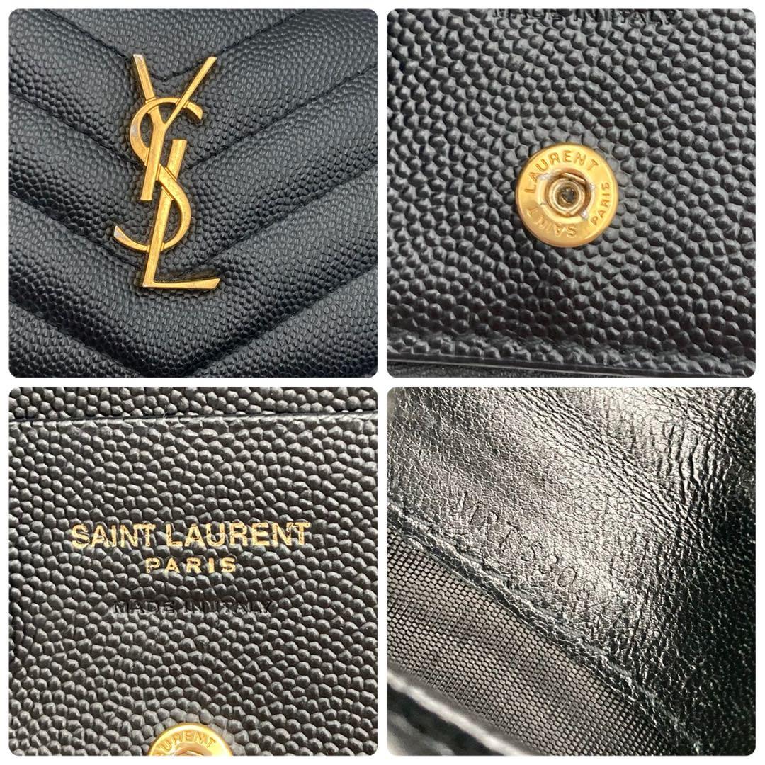 ✨サンローラン 二つ折り財布 キルティング Vステッチ レザー 黒