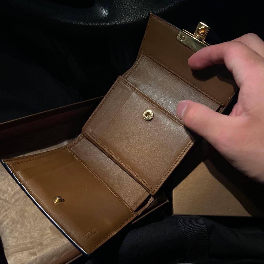 GUCCI 三つ折り財布 ベージュ/ネイビー