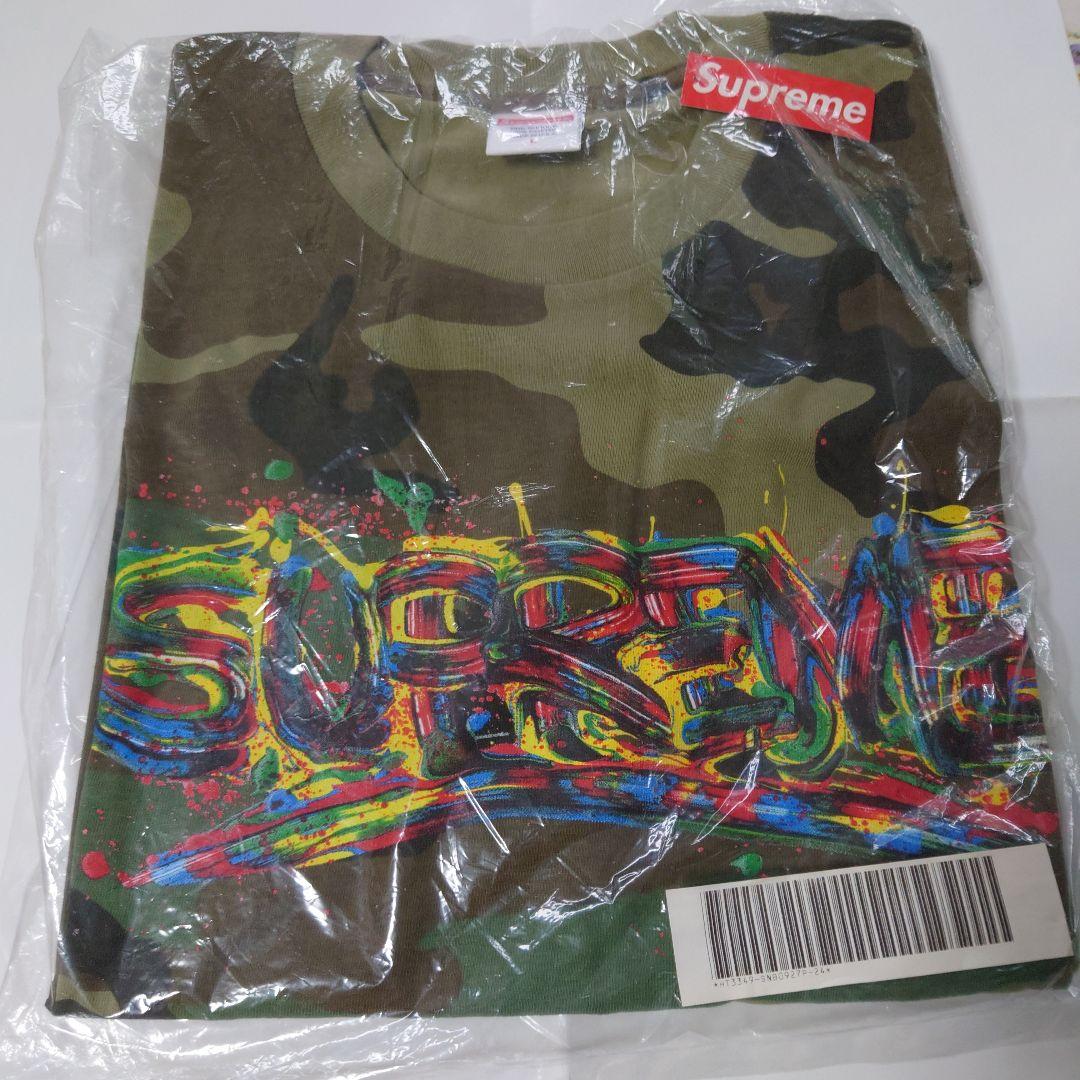 Supreme◆ペイントロゴ Tシャツ カーキ L (下げ札付) カモフラ 迷彩