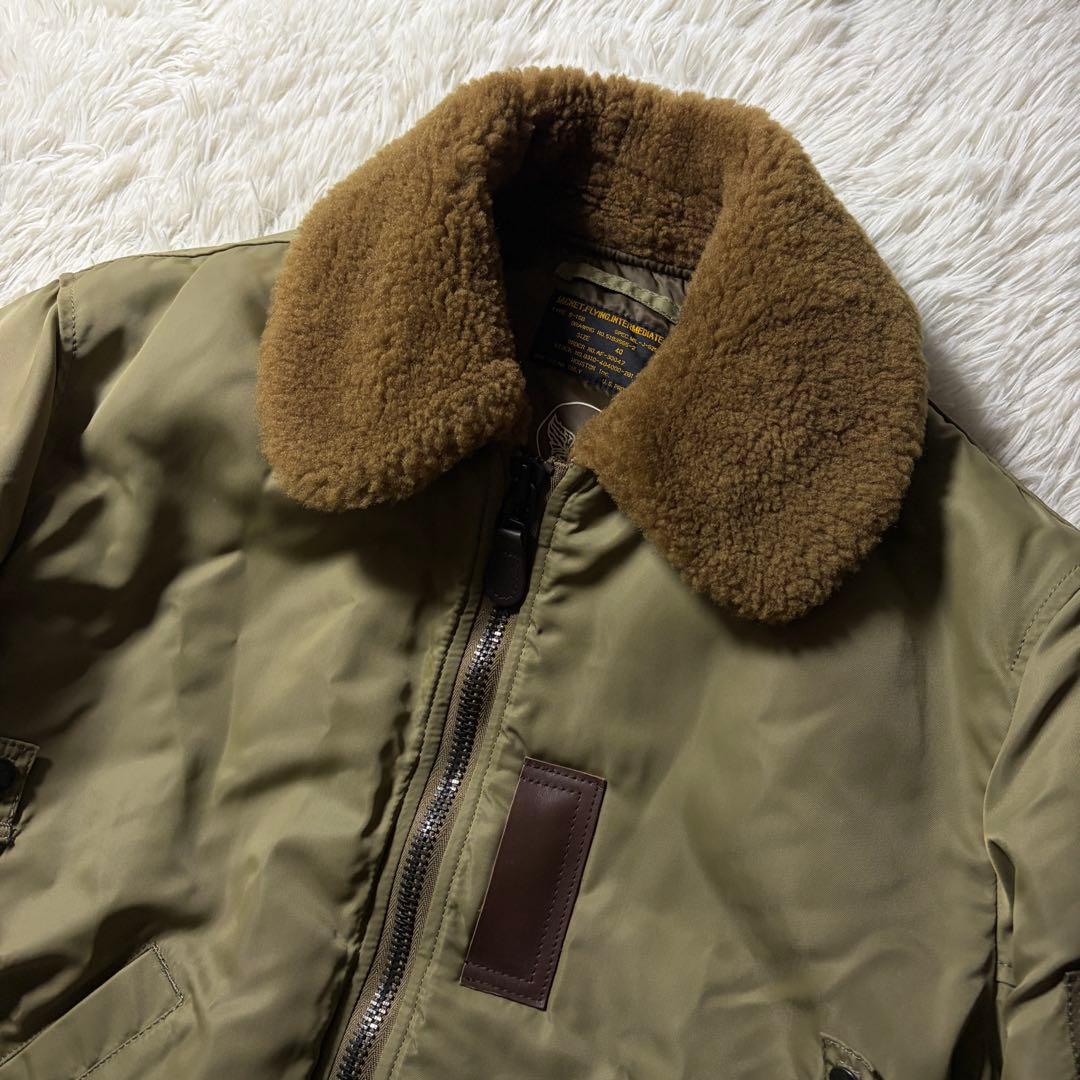 美品/40サイズ✨HOUSTON フライトジャケット　B-15B カーキ　襟ボア